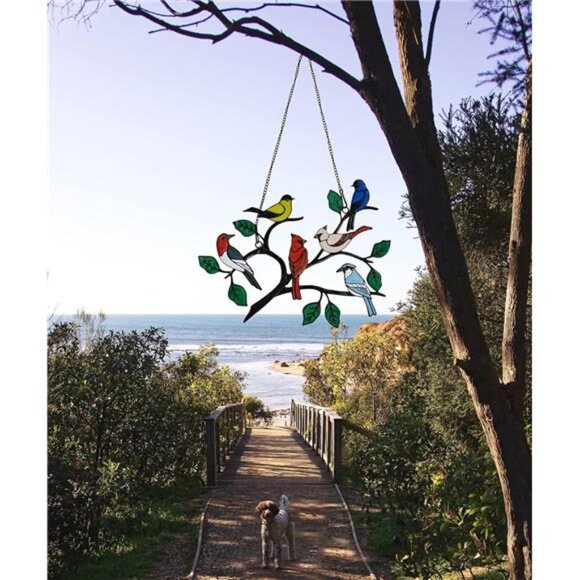 Six Birds Cardinal Gifts Stained Metal Window Hangings, Multicolor Bird - Picture 4 of 7